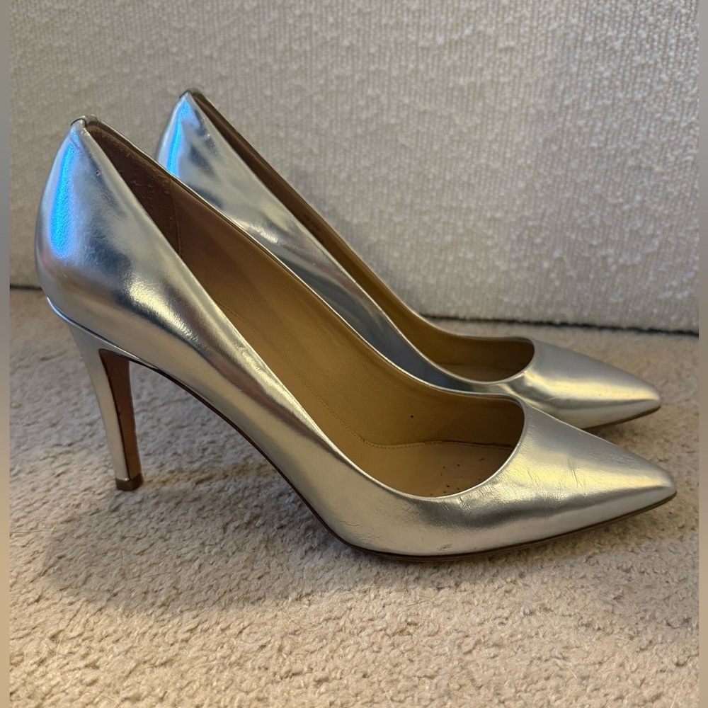 J. Crew Silver Pointed Toe Stiletto Heels Size 8.5 EUC